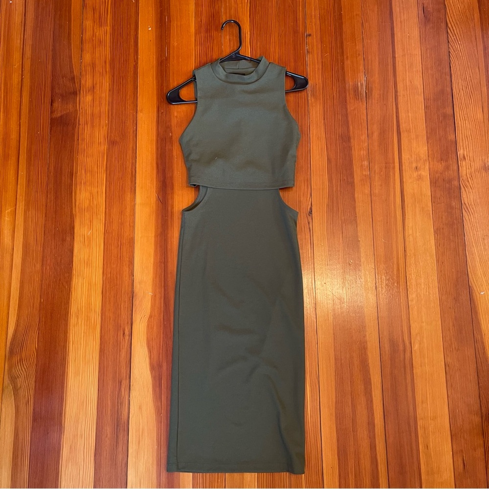Topshop Green Cutout Midi Dress